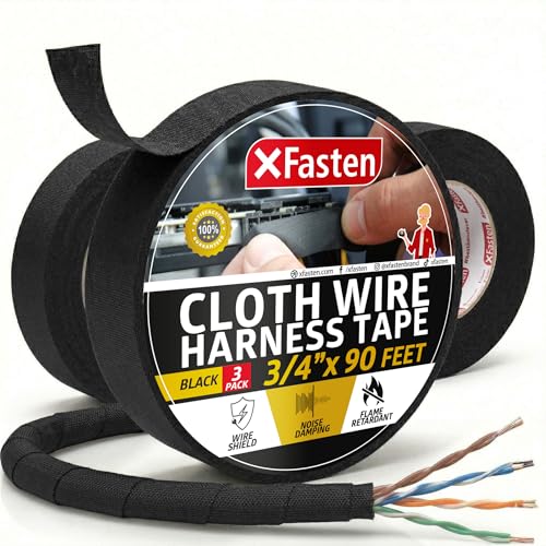 XFasten Wire Harness Tape, 3/4-Inch x 90-Foot (3-Pack), High Temp Wiring Loom Harness, Self-Adhesive Felt Cloth Electrical Tape for Automotive Engines, Noise Dampening, and Cable Protection - style: 3/4-Inch x 90-Feet (3-Pack)