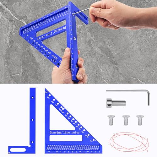 Large Carpenter Square 8.42" x7.67 Precision Woodworking Tools 15-90 Degree Versatile 3D Multi-Angle Square with Angle Pin for Woodworking,Engineering and Construction - color: Blue