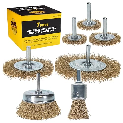 Dura-Gold 7-Pc Abrasive Brass-Coated Wire Wheel, Cup Brush, End Brush Set