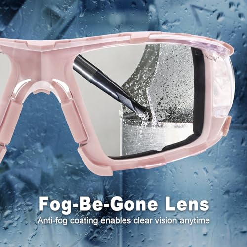 UKNOW Safety Glasses - Anti Fog Wraparound Lenses - Removable Foam Gasket - ANSI Z87.1 Protective Eyewear - Impact Resistant - color: Pink