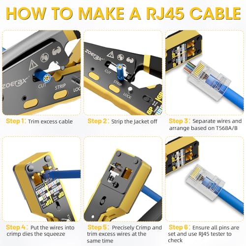 RJ45 Crimping Tool Ethernet Crimp Tool Crimper, Yellow