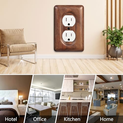 Decorative Outlet Covers Solid North American Walnut Plug Plate Covers, Electrical Wall Plates for Outlets (Pack of 2) - color: Walnut wood, size: Single Duplex (Pack of 2)