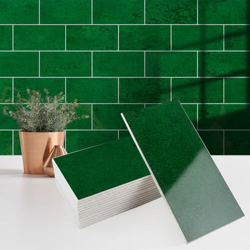 StyloVue 100 Pieces Peel and Stick Backsplash for Kitchen, 3" x 6" PVC Subway Tile, 2026 Upgraded Emerald Green Stone, Stick on Wall Tile for Kitchen, Bathroom, Fireplace, RV - color: Emerald Green Stone