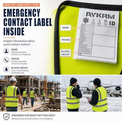 AYKRM 12 colour High visibility viz vest hi vis viz reflective work construction safety vest (XS-8XL) - color: Yellow, size: 6XL-7XL-8XL