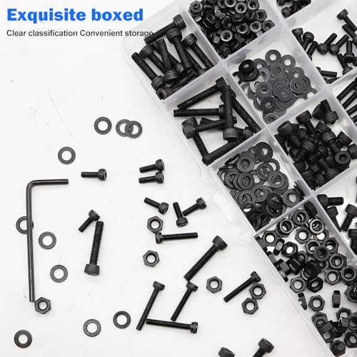 mxuteuk 540PCS M2 M3 Metric Screws Assortment Set Suitable for 3D Printer DIY,Hex Socket Head Cap Screws Bolts Nuts Kit,12.9 Grade Alloy Steel Black Zinc Plated Assorted Screws with Hex Wrench - size: 540PCS M2 M3