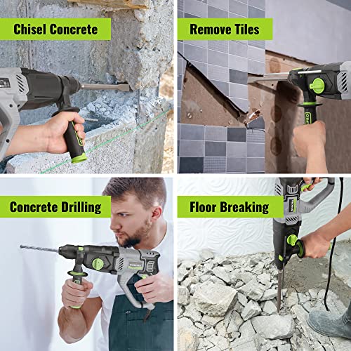 WORKPRO 1-1/4 Inch SDS-Plus Rotary Hammer Drill, 7.5AMP, Lightweight Corded Version for Concrete Demolition Chipping Rotomartillo, 5 SDS-Plus Bits - style: 7.5AMP