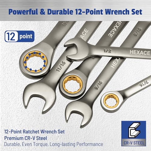 22-Piece Ratcheting Wrench Set, 72 Teeth, Metric & SAE