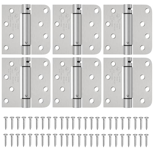 4 Inch Self Closing Door Hinges, Brushed Nickel Spring Loaded Hinges 6 Pack - color: Brushed Nickel, Square & 5/8" Radius, size: 4" 6 Pack