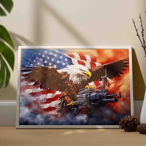 American Flag War Gun Art Jigsaw Puzzles for Adults 1000 Pieces,Bald Eagle Spreading Wings Jigsaw Puzzle 20 x 27 in 4th of July DIY Puzzles Family Challenging Perfect for Game Nights - color: Artwork-16