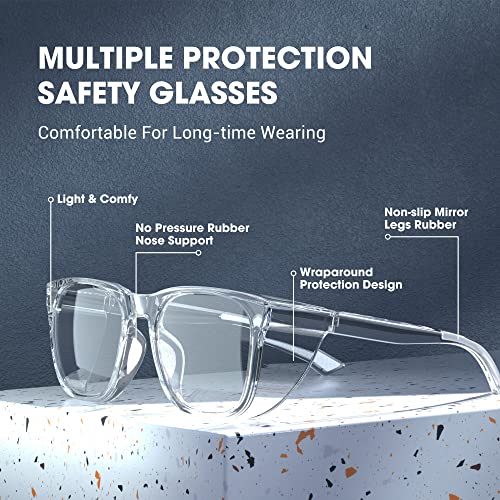 TOREGE Safety Glasses For Men,Clear Anti-Fog Anti-Blue Light Safety Goggles Scratch Resistant For Women Nurse - color: Transparent White&white