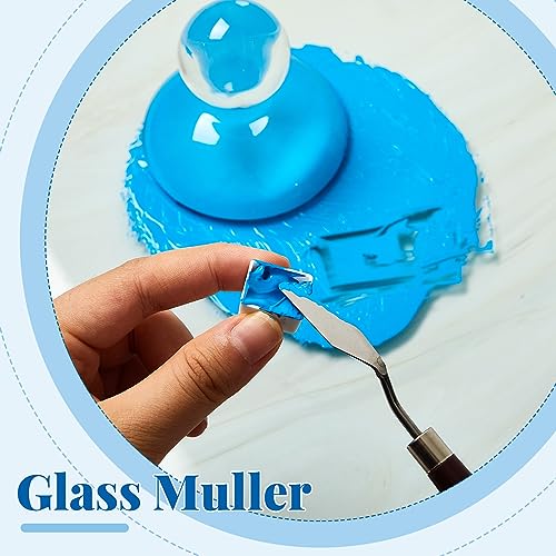 Nuanchu Glass Muller for Making Paint, 2.95 in Muller Art Supplies for Artists Grinding Pestle Apparatus for Watercolor Oil Pigment Tempera Crafts Mixing Homemade Paint Tools (Round Handle)