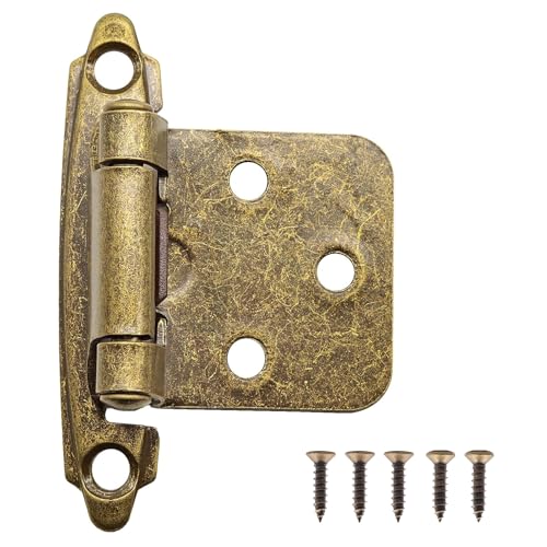 6 Pack (3 Pairs) 1/2 Inch Overlay Antique Brass Hinges Self Closing - color: Antique Brass, size: 6 Pack (3 Pairs)