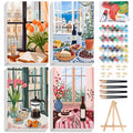 4 Pack Paint by Numbers Kit for Adults with Frame, Window Scenery & Flower - color: OP4FUS2510-02