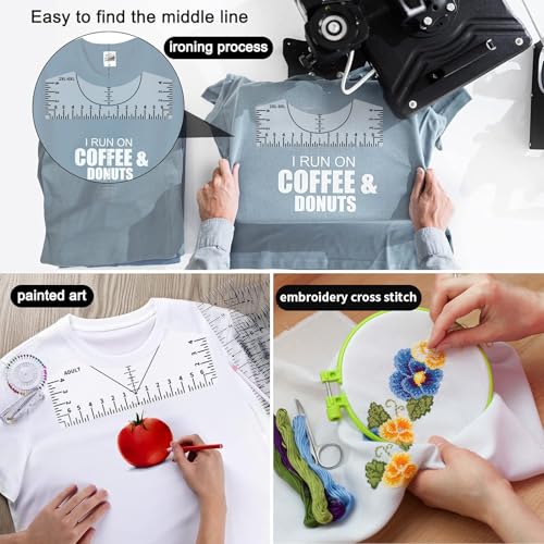 Tshirt Ruler Guide for Vinyl Alignment, T Shirt Rulers to Center Designs, PVC Measurement Template, Craft Sewing Supplies Accessories Tools for Cricut Heat Press & Cameo & HTV Transfer Vinyl - style: Tshirt Ruler-5-Balck