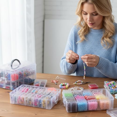 Stackable Bead Organizer 4 Tier 88pcs Small Boxes Craft Storage Container - size: 4-Tier 88pcs Assorted Boxes