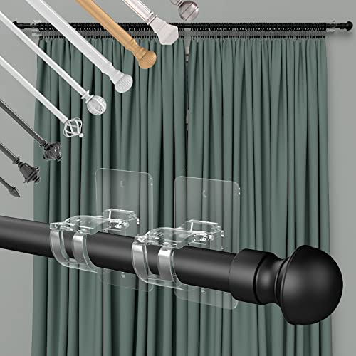 CIEMGNZOC 8PCS No Drill Curtain Rod Brackets, Self-Adhesive Curtain Rods No Drilling, Nail Free Adjustable Curtain Rod Holders, Curtain Hooks for Rod Less Than 1.57 Inch Diameter (Transparent) - color: 8 Pcs Transparent