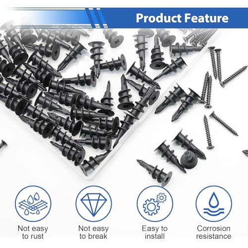 smseace 151Pcs Black Self Drilling Drywall Anchors with Screws Kit, 75Pcs #8 Self-Tapping Screw, 75Pcs Drywall Anchor, 1Pcs Drill bit Holds Upto 75lbs - color: Black