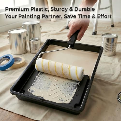Paint Roller Kit 9 Piece, Paint Rollers, Brushes & Paint Tray, House Painting Supplies, High Absorbency, Washable, Reusable & Easy to Clean