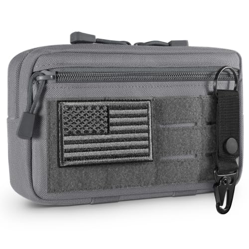 FRTKK Tactical Molle Admin Pouch Utility Laser Cut EDC Tool Pouch Bag Horizontal Modular Pouches Include US Flag Patch and Keychain - color: Grey