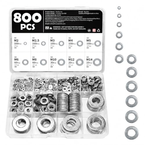 800PCS Washers Assortment Kit, Stainless Steel Flat Washers for Screws