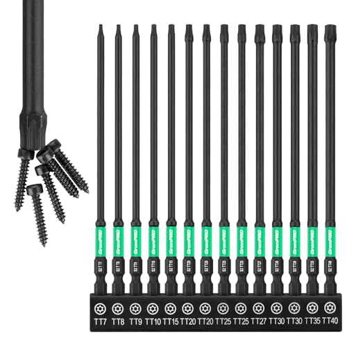 GRENPRO 6" Torx Bit Set 14pc TT7-TT40, S2 Steel Magnetic Screwdriver Bits - size: T7-T40(6"*14pcs)