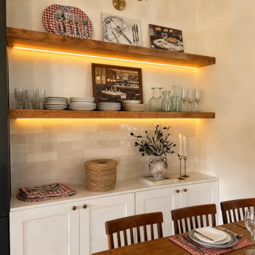 ROGMARS 60 Inches Long Walnut Floating Shelves with Led Light - color: Walnut, size: 60 Inch set of 2