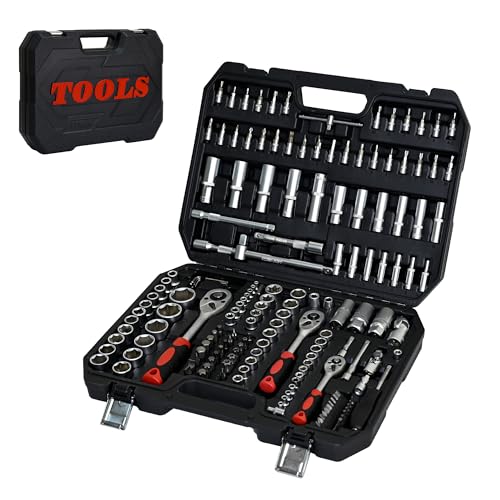 171PCS Tool Set, Socket & Ratchet Wrench Tool Kit, Home Auto Repair Tool Set with Portable Toolbox, Complete Tool Box Set Hand Tool Set, Mechanic Tool Set for DIY Enthusiasts & Mechanics - color: 171pcs - Black