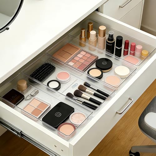 Manalete 4 Pcs Large Clear Plastic Drawer Organizer,15"x6" Vanity Organizer - size: 4 Pack 15"×6"