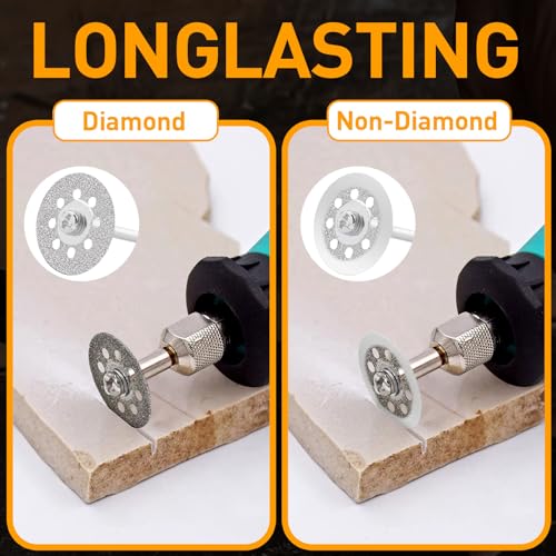FOTYBEI 20pcs 545 Diamond Coated Cutting Wheel (25mm) for Dremel Rotary Tool with 402 Mandrel (3mm) 4pcs and Screwdriver for Rotary Tool Accessories Stone Glass Cutting (20pcs-25mm) - style: 20pcs-25mm