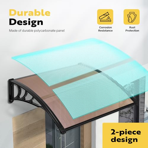 VIVOHOME Polycarbonate Window Door Awning Brown 38 Inch x 115 Inch - color: Brown, size: 38 Inch x 115 Inch