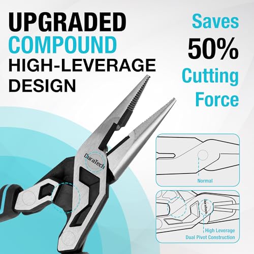 DURATECH 8.5" Compound Needle Nose Pliers with Threaded Hole, Wire Cutter