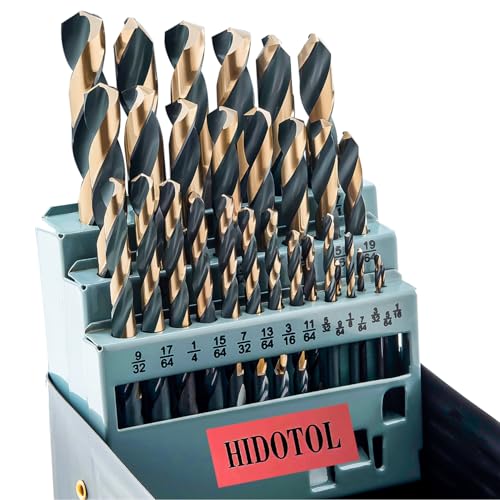 HIDOTOL Drill Bit Set 29Pcs, 135 Degree Tip High Speed Steel with Black and Gold Finish, Stainless Steel, Plastic and Wood with Metal Indexed Storage Case 1/16"-1/2" - size: Black Gold 29 PCS