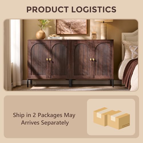 IFGET 61.75" W Modern Arched Sideboard Buffet Cabinet with Storage, Brown - color: Brown, size: 2 Pieces