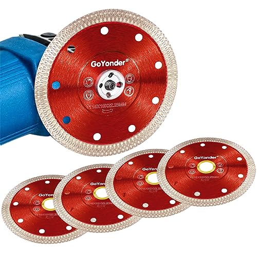 GoYonder 4.5 Inch Super Thin Diamond Saw Blade for Cutting Porcelain Tiles,Granite Marble Ceramics - size: 4.5"-Red-5 PCS
