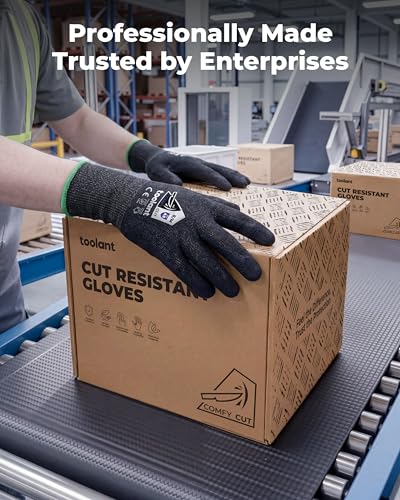 toolant ComfyCut A5 Cut Resistant Work Gloves, ANSI & EN388 Certified Protection with Second Skin Comfort, Fiberglass-Free, Touchscreen & Flexible Grip, for Woodworking, Warehouse, Assembly, Large - size: Large