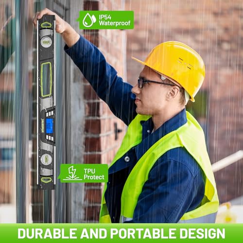 Huepar 24-Inch Digital Level, Professional Magnetic Electronic Torpedo Level with LCD Display, Audible Alerts, IP54 Dust/Waterproof, Angle Finder Tool with Carrying Case - size: 24 Inch Level