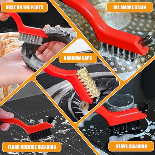 9Pcs Wire Brushes for Cleaning Rust, Small Wire Brush, Wire Wheel for Drill Steel Brush for Cleaning with Nylon, Brass, Stainless Steel, and Carbon Steel Bristles - 7-Inch Handle & 1/4-Inch Hex Shank