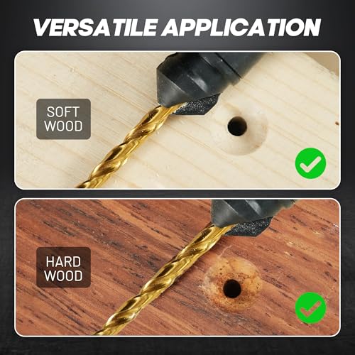 EZARC Countersink Drill Bit Set, 12PCS 2-Flute Adjustable Bits for Wood