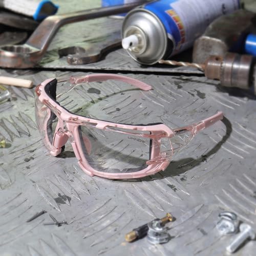 UKNOW Safety Glasses - Anti Fog Wraparound Lenses - Removable Foam Gasket - ANSI Z87.1 Protective Eyewear - Impact Resistant - color: Melon Pink With Light Tint