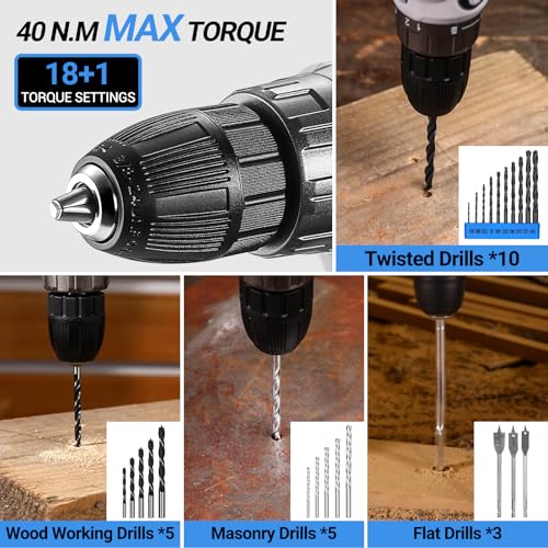 Blue Drill Tool Kit Set: 20V Cordless Power Drill Tool Box with Battery Electric Drill Driver for Men Home Hand Repair Basic Toolbox Tools Sets Drills Case - color: Blue