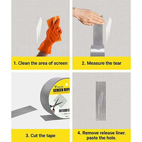 TORTO9 Window Screen Repair Kit, 3-Layer Strong Adhesive & Waterproof Tape Fiberglass Covering mesh (Gray, 2 Inch x 6.5 FT) - color: Gray, size: 2 Inch x 6.5 FT