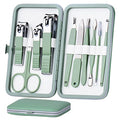 HANTEKAS Manicure Set 10 in 1 Stainless Steel, Nail Clippers Scissors Pedicure Tools Kit - Portable Travel Grooming Kit for Men and Women with Leather Case (Jade Green) - color: Jade Green