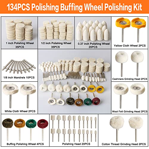 134Pcs Polishing Kit for Dremel Buffing Wheels, 1/8" Shank Polishing Bits - style: 134PCS Buffing Wheels