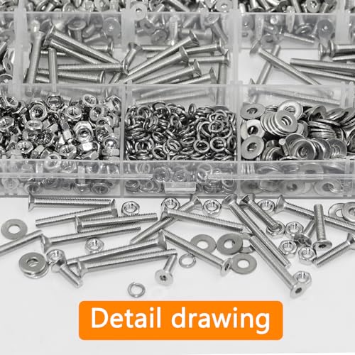 1200 Pcs Countersunk Head Hexagon Socket Screws Bolts and Nuts and Washers Assortment Kit, M3 Metric Stainless Steel Bolts and Machine Screws and Nuts and Washers Set for Home Industrial - size: M3x6/8/10/12/14/20/25/30-1200Pcs