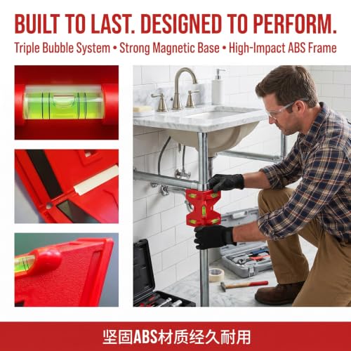 Triple Bubble Spirit Level, Red, Magnetic