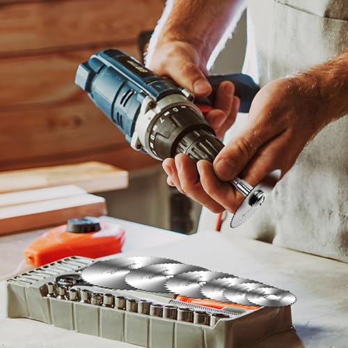9Pcs 1/4" Hex Shank Rotary Saw Blades Cutting Wheel Set | 6 sizes metal cutting discs, 2pcs 1/4" hex mandrels & 1 screwdriver, cuts wood, plastic, metal for rotary drill tools - color: silver