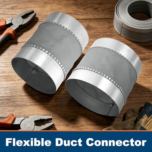 Flexible Duct Connector 6" Galvanized Steel Male Fit Silver 2Pcs - size: 6 Inch