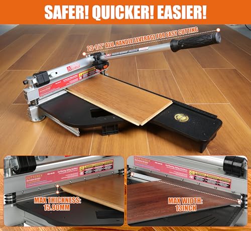 CUTTEREX 13” Laminate/Vinyl Floor Cutter–JUST ONE STEP Easy Angle & Length Cutting, Flooring Tools - Cuts Vinyl Floor, Engineered Wood, LVP, LVT, VCT, SPC, WPC, HSS Blade Mounted, Wheels