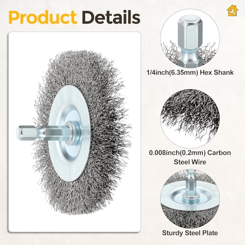3in Wire Wheels for Drill with 1/4in Hex Shank, Carbon Steel - size: 3 inch(0.008in Wire)