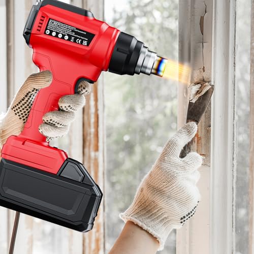 Cordless Heat Gun for Milwaukee 18V Battery, 350W 1022°F (550°C) Soldering Heat, Variable Temperature Control Hot Air Gun Kit with 4 Nozzles and Scraper, for Shrink Tubing, PVC Wrap(NO Battery)